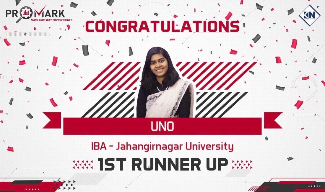 ProMark 2020 announcement naming UNO from IBA Jahangirnagar University as first runner up